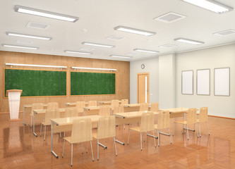 School classroom interior. 3d illustration