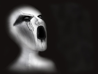 3D rendering of a white demon or ghost.