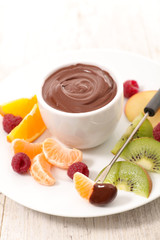 chocolate sauce and fruits