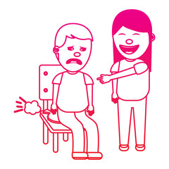 woman make joke a friend with cushion fools day