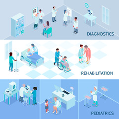 Hospital Staff Isometric Horizontal Banners