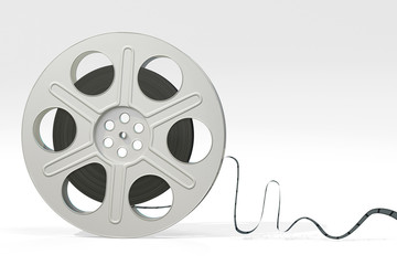 Film Reel and film strip on light gray background  - 3d illustration