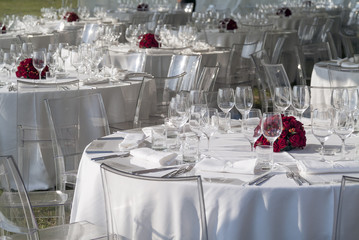Detail of a table set for a banquet