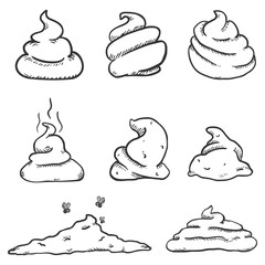 Vector Set of Sketch Doodle Poop.