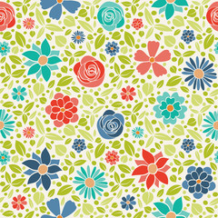 Springtime - floral pattern. Seamless texture with hand drawn flowers. Vector.