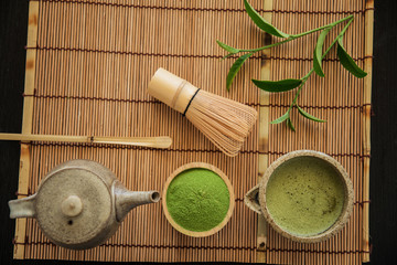 Matcha. Organic Green Matcha Tea ceremony. Matcha powder. Cooking with matcha.