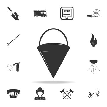 Red metal fire bucket icon. Detailed set icons of firefighter element icons. Premium quality graphic design. One of the collection icons for websites, web design, mobile app