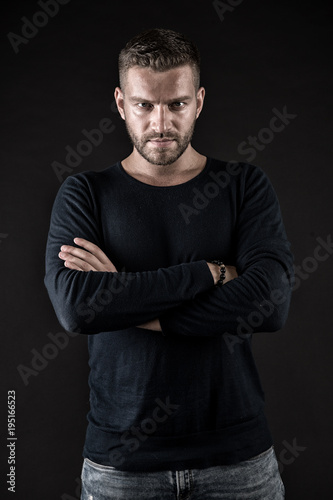 Man With Bearded Face Stylish Hair Haircut Style Stock