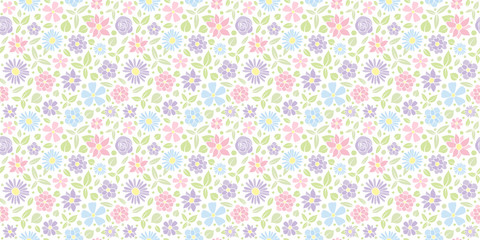 Retro background with hand drawn flowers. Mother's Day, Woman's Day and Valentine's Day. Vector..