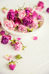 dried herbs flowers (rose) in the Marrakesh street shop, shallow dof