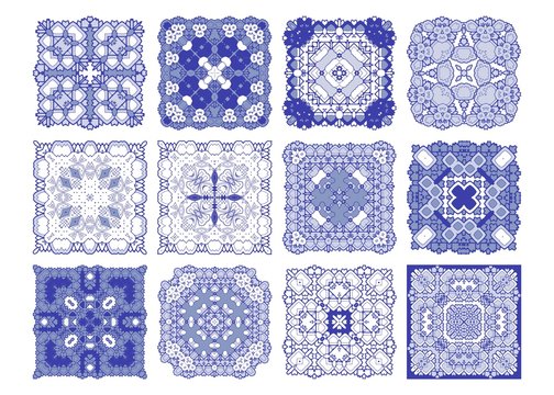 Vector tiles blue pattern, Lisbon floral mosaic