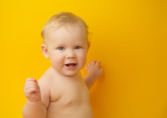  Portrait of an adorable happy joyful child baby girl  close up