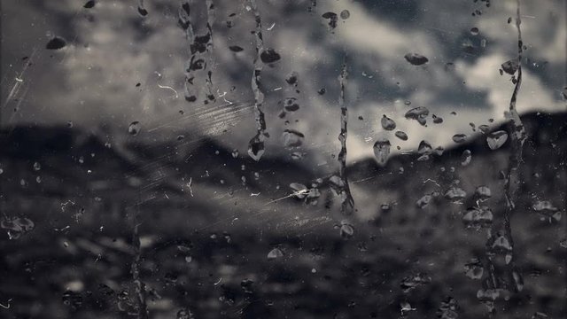 Abstract CGI motion graphics and animated background with water drops on glass
