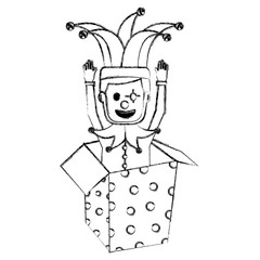 joker with clown mask in the box prank hands up fools