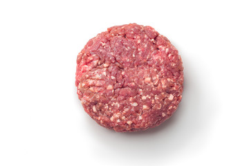 Closeup of some raw burgers on a white background