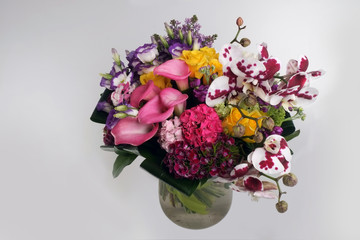 bouquet of fresh flowers on a gray background