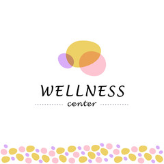 Vector wellness center logo with abstract stylized stone seamless pattern isolated on white background. Good for beauty, spa, yoga studio, massage salon, health care center, fashion insignia design.