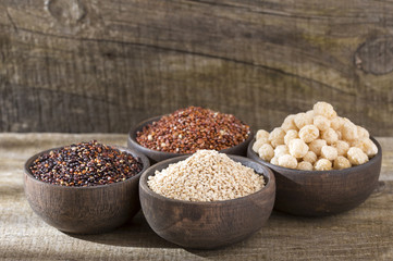 Seeds of white, red and black quinoa - Chenopodium quinoa