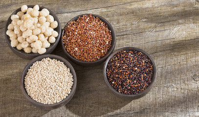 Seeds of white, red and black quinoa - Chenopodium quinoa