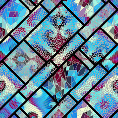 Seamless background pattern. Mosaic art pattern of rectangles of different tile textures. Vector image.