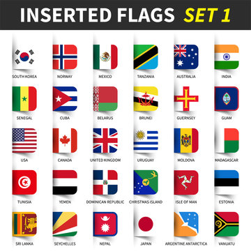 All flags of the world set 1 . Inserted and floating sticky note design . ( 1/8 )