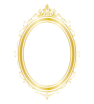 Oval frame and border Golden frame on white background, Thai pattern, vector illustration