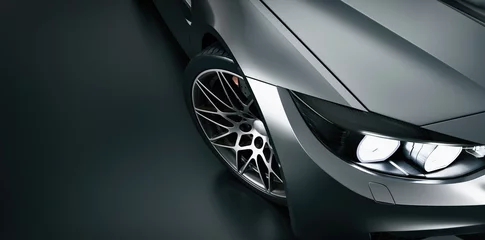 Foto op Plexiglas Snelle auto Zwarte sportwagen. Hoge hoek zwarte sportwagen. 3D-rendering en illustratie.