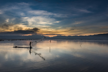 JOMBOR water dam in blue hours early morning, Indonesia.