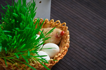 Easter eggs in a green grass nest