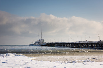 Fototapeta premium Pier on the Baltic sea at winter in Sopot, Pomorskie, Poland