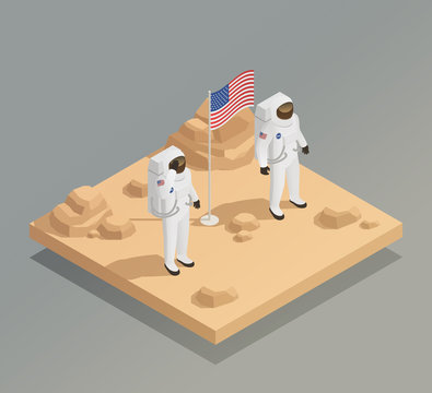 American Astronauts Isometric Composition
