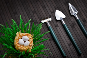 nest with eggs garden tool