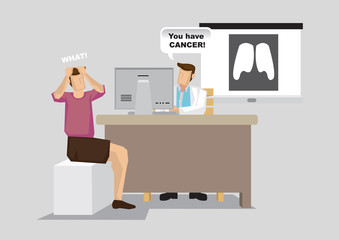 Cartoon Patient Diagnosed with Lung Cancer During Doctor Consultation Vector Illustration