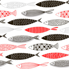 Seamless hand-painted fish pattern