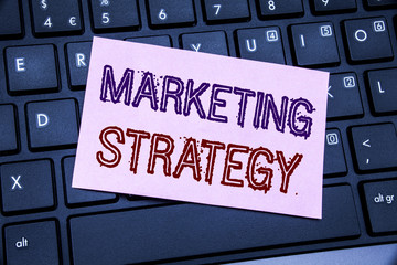 Handwriting Announcement text showing Marketing Strategy. Business concept for Success Digital Plan written on sticky note paper on the black keyboard background.