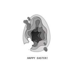 Happy Easter greeting card. Vector paper art style.Paper cut egg with bunny.
