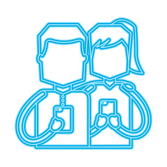 man and woman using smartphone typing text