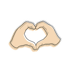 Hand icon in sketch style. Vector hand icon showing a love heart gesture.