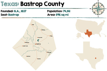 Detailed map of Bastorp county in Texas, USA