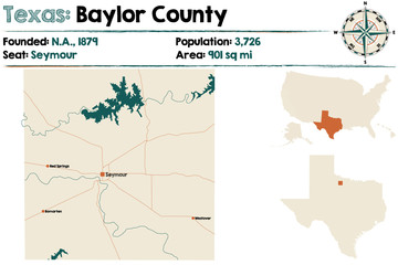 Detailed map of Baylor county in Texas, USA
