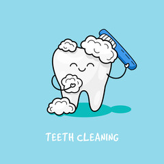 Happy tooth icon. Cute tooth characters. Oral hygiene, teeth cleaning.