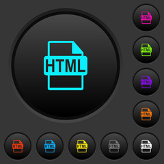 Fototapeta na wymiar HTML file format dark push buttons with color icons