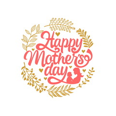 Typography and lettering with design elements and silhouettes for a happy mother's day