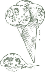 Global warming. Planets in the form of ice cream. The melting planet Earth, Mars and the Moon. Comics on the theme of ecology
