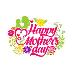 Typography and lettering with design elements and silhouettes for a happy mother's day