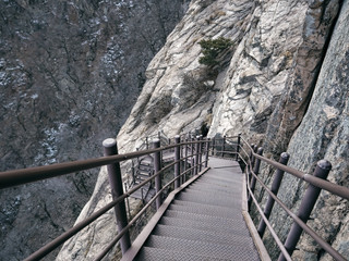 Stairs in the mountains. Way down. Seoraksan National Park. South Korea