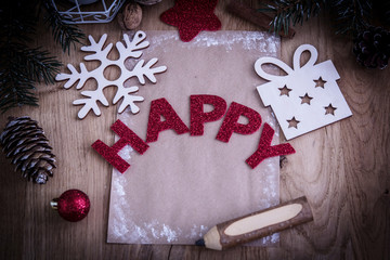 Christmas card and Christmas decoration in vintage style.