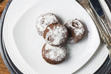 Scone chocolate chip with crumb on wood table