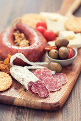 appetizers on wooden board