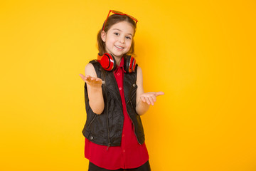 Little girl in headphones